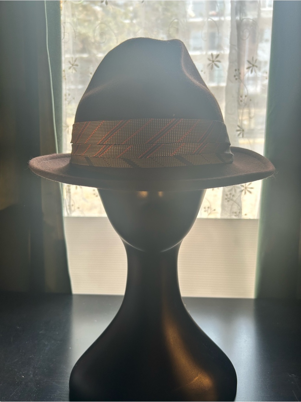 Classic Brown Wool Felt Fedora with Patterned Hatband